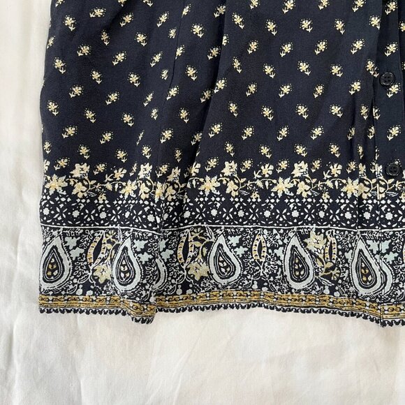 Garnet Hill Navy Blue Floral Paisley Boho Style Long Sleeve Dress | Size 8 - Picture 2 of 5